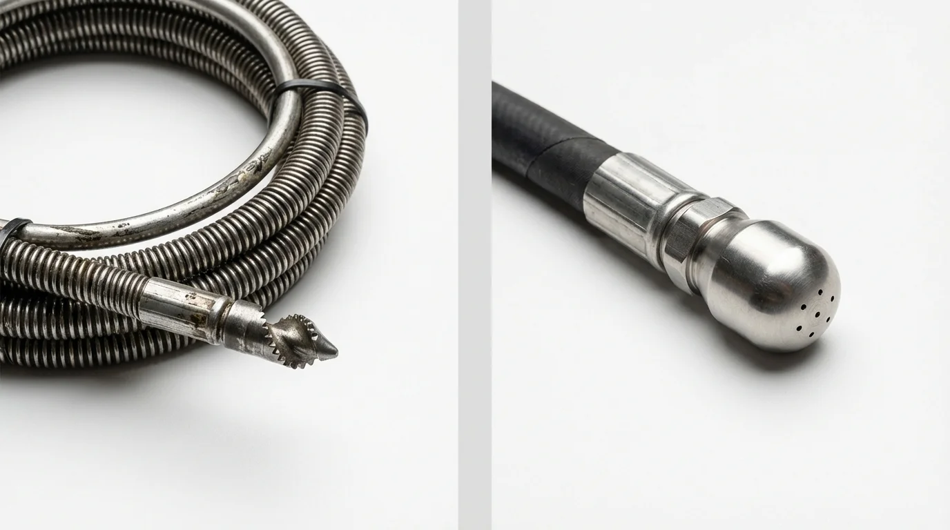 Drain snake cable and hydro jetting nozzle used for drain cleaning in Mountain Grove, MO