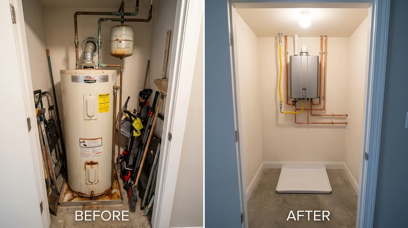 Tank water heater versus wall-mounted tankless unit comparison for Mountain Grove, MO homeowners